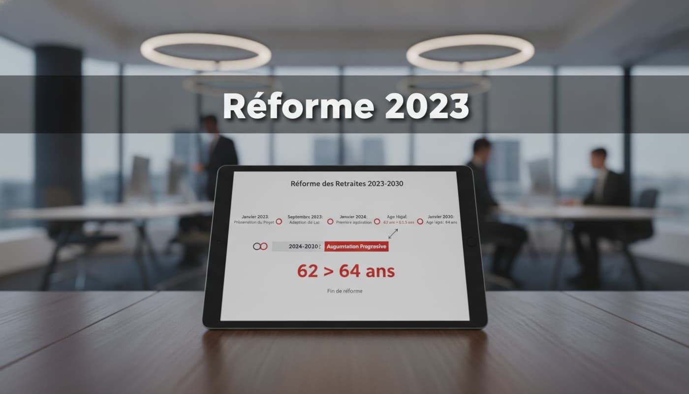 Une tablette affichant une frise chronologique de la réforme des retraites 2023, avec le passage de l