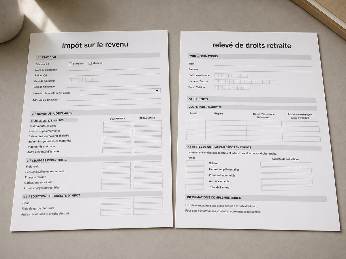 Deux feuilles séparées sur une table : l