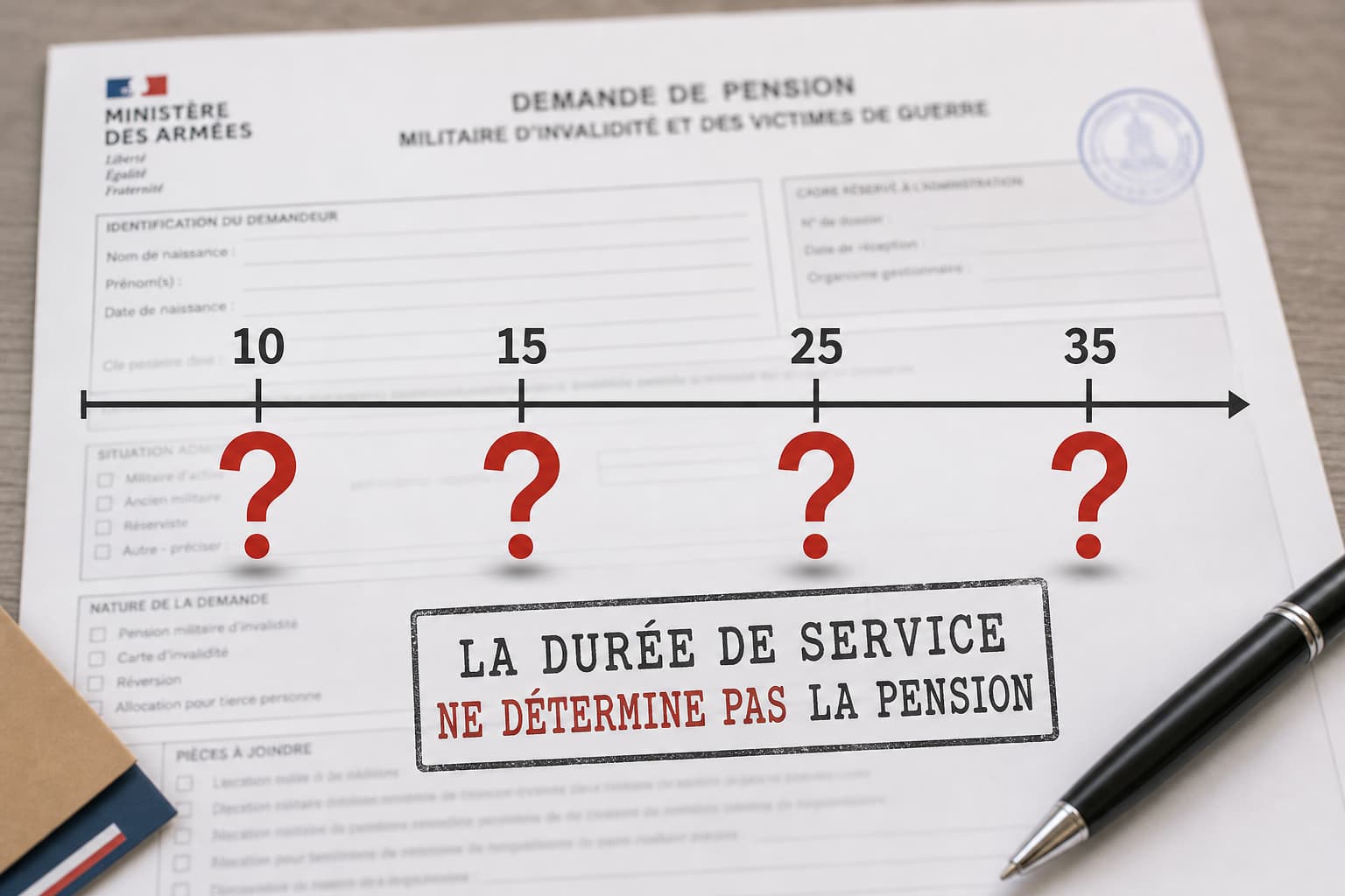 Frise chronologique avec les années 10, 15, 25 et 35 marquées par des points d